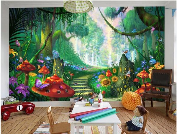 

wallpapers wall paper 3 d dream forest big tree meadow mushroom stairs path children's room home decor po wallpaper in the living