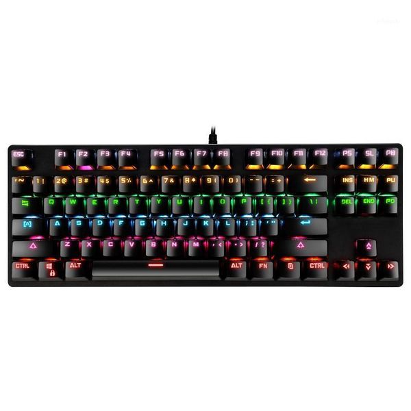 

gaming mechanical keyboard 87 key blue switch ergonomics colorful backlight compact design wired for gamer pc lap