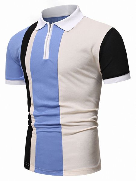 

men colorblock zip half polo shirt b1fs#, White;black