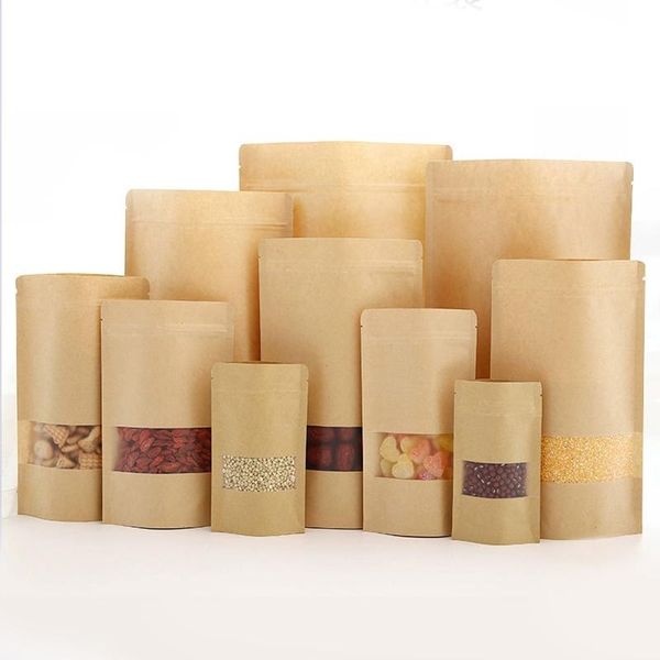 

gift wrap 10pcs ags brown with window stand up resealable grip pouches candy packaging food package self sealing