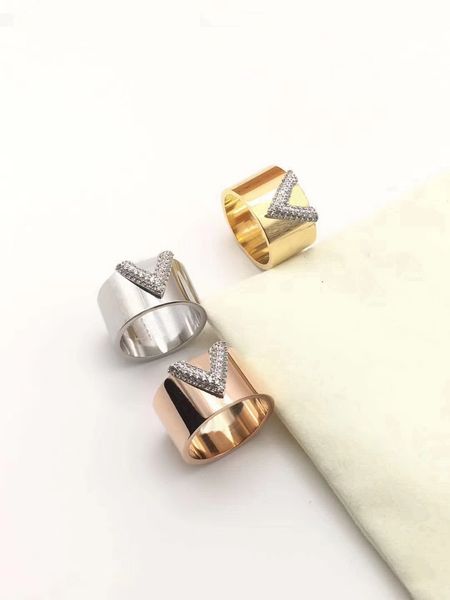 

europe america fashion style men lady women titanium steel settings full diamond v initials wide rings size us5-us9, Silver
