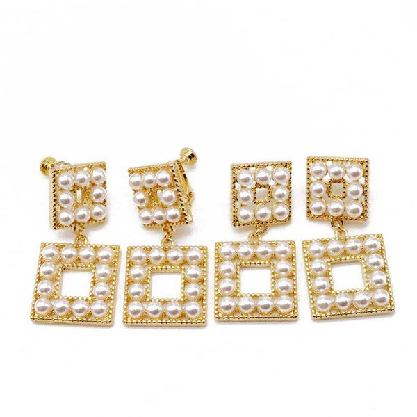 

stud square alloy cute pearl fashion earring, Golden;silver
