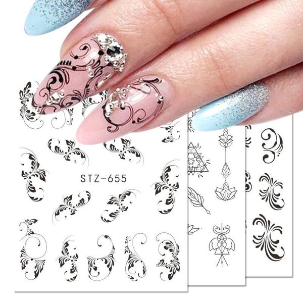 

1pcs nail sticker flower flakes water transfer decals retro black hollow tattoo wraps art decoration manicure jistz609-6581