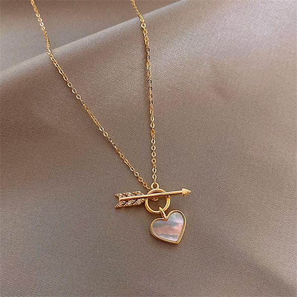 

chains creative shell paint peach heart necklace high-quality simple fashion temperament women's quality accessories, Silver