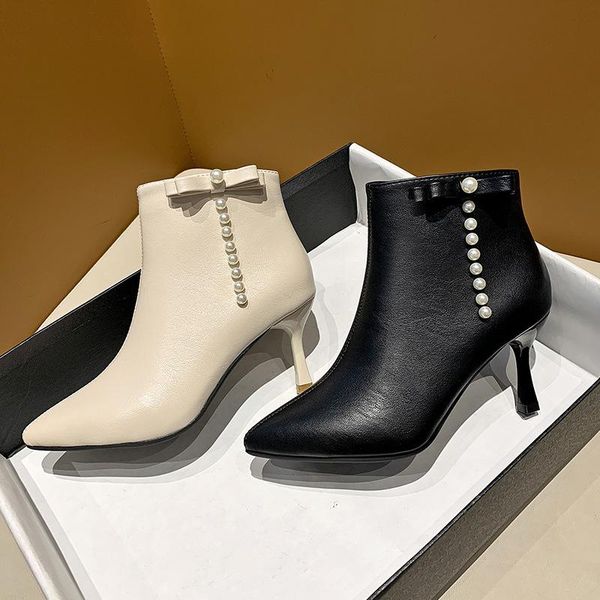 

boots shoes white mid-calf zipper luxury designer low mid calf high heel rubber autumn fashion pointy basic concise pu, Black