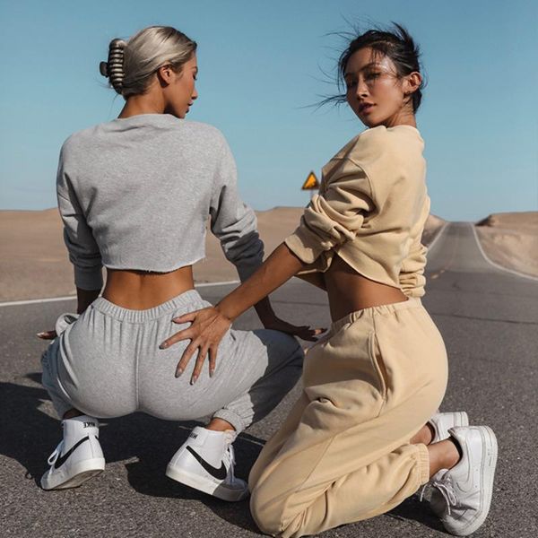 

women's tracksuits 2021 casual loose sports sweatshirt suit 2-piece set, Gray