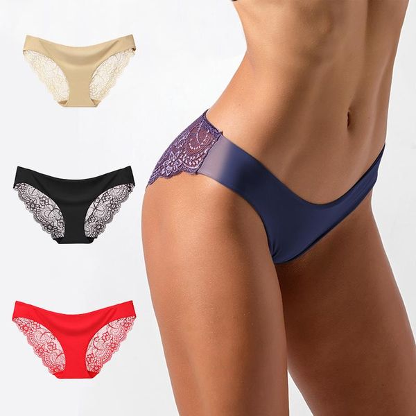 

women's panties 3 pcs panty briefs lace women underwear lingerie for female skin-friendly solid underpant, Black;pink