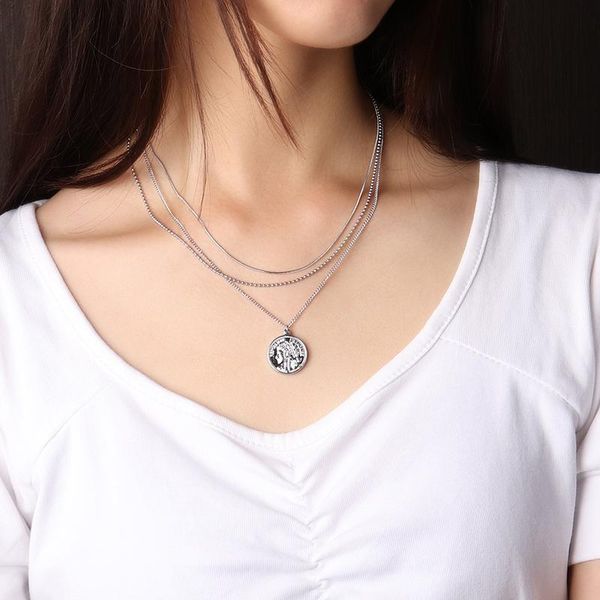 

chokers stainless steel necklace long pendant chain necklaces for women geometry multilayer jewelry gift, Golden;silver
