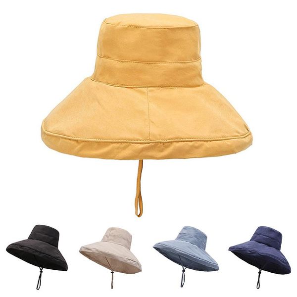 

wide brim hats fashion solid color fisherman's hat women spring summer windproof sun outdoor travel beach protection cap, Blue;gray