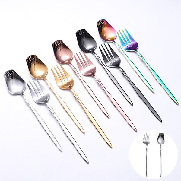 

spoons household titanium western tableware rose heart-shaped stainless steel knife and fork coffee fruit dessert spoon