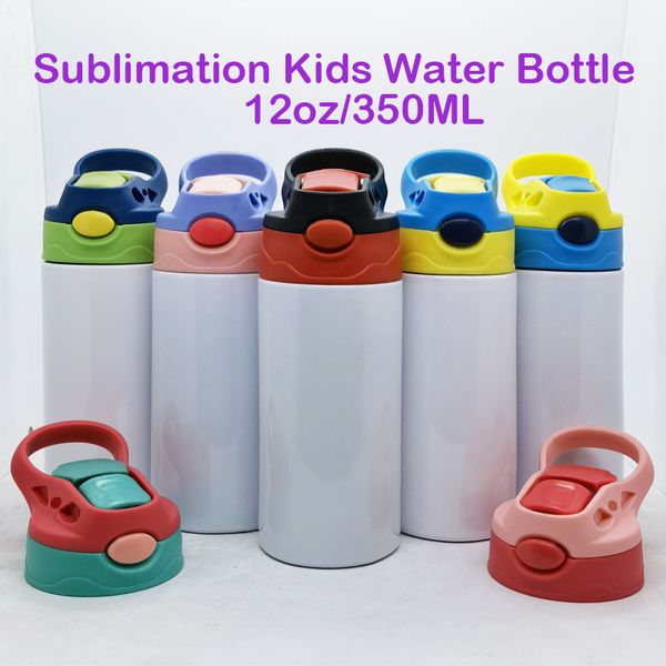 12oz Sublimazione Straight Sippy Cup Bottiglia d'acqua per bambini 350ml Vuoto bianco Bicchiere portatile in acciaio inossidabile con isolamento sottovuoto