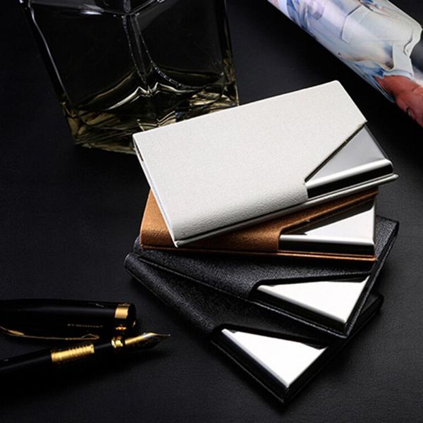 

card holders 1pcs arrival high-grade stainless steel men holder women metal bank name business case box, Brown;gray