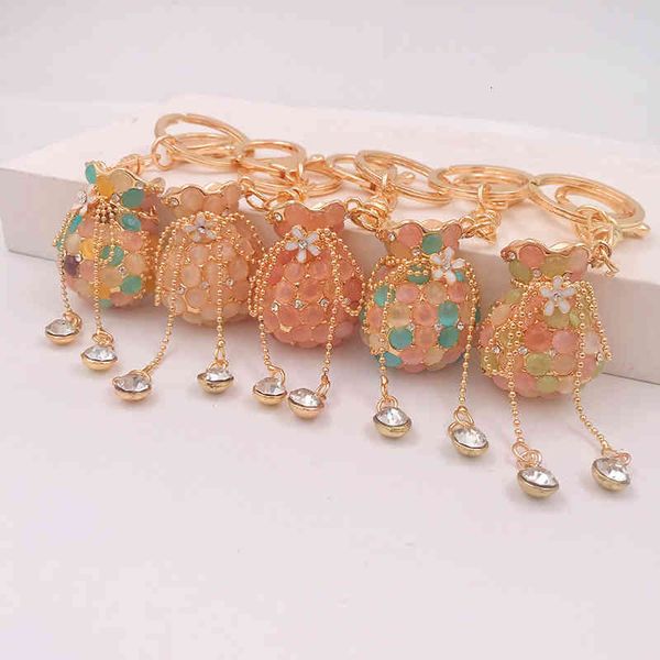 

key rings creative fortune cat's eye stone purse alloy rhinestone chain lovely car bag pendant small gift, Slivery;golden