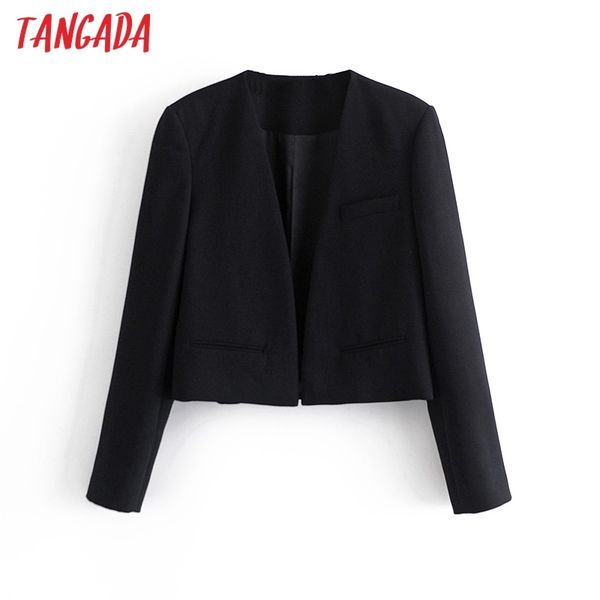 

women black crop blazer coat vintage fashion female casual chic je89 210416