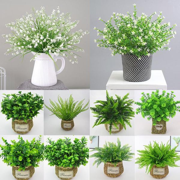 

decorative flowers & wreaths artificial plants eucalyptus grass plastic ferns green leaves fake flower diy garland plant wedding home decora