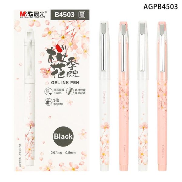 Mg 0.5mm Siyah Jel Kalem Tam İğne İpucu İmza Öğrenci Sabit Ofis Öğretim Malzemeleri Pembe Kiraz Çiçeği Desen Kalemler