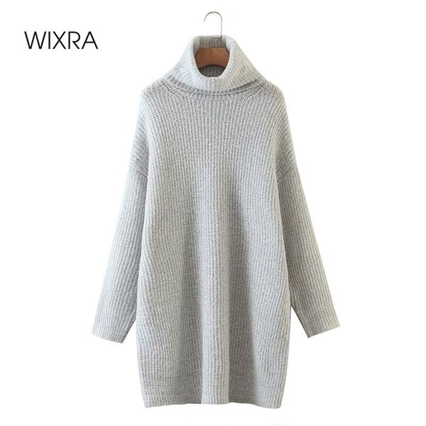 

womens sweater dress long sleeve turtleneck solid casual straight thick warm short knitted clothing autumn winter 210417, Black;gray