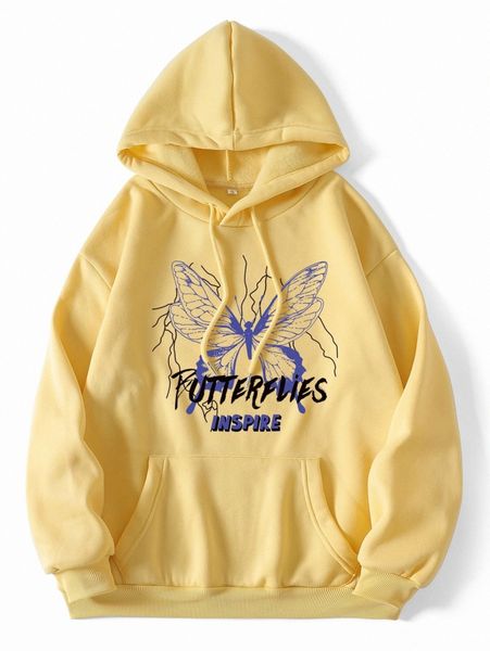 

butterfly print drawstring hooded sweatshirt e7mx#, White;black