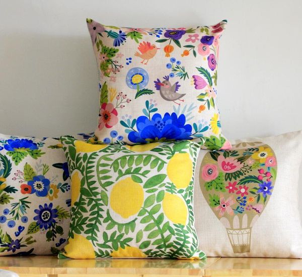 

wholesales linen pillow cover cushion gardon floral birds balloon home decorative case 45x45cm cushion/decorative