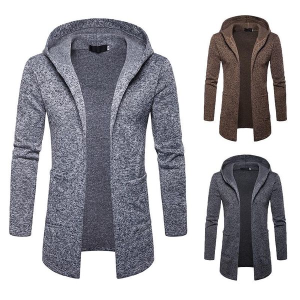 

men's wool & blends hooded long coat cape jacket plus size coats for men winter, Black