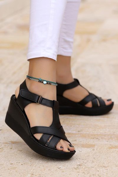 

woggo pnt 390116 skin daily 7 cm wedges female sandals shoes dress, Black