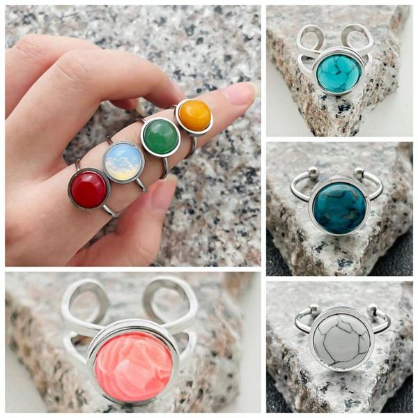 

wedding rings fashion natural stone for women stainless steel adjustable open couple ring jewelry christmas gift 2021, Slivery;golden