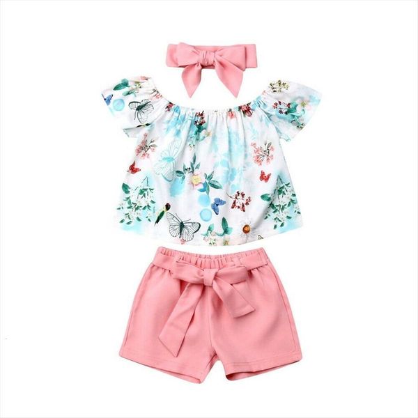 

toddler newborn baby girl 0 3y clothes sets short sleeve floral pants headband outfit, White
