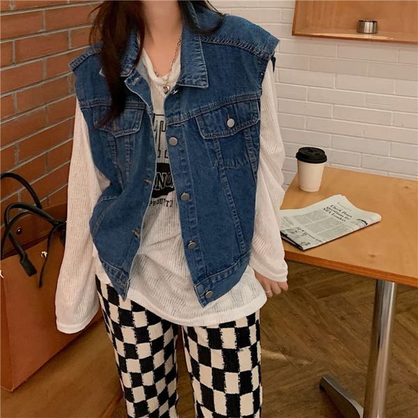 

autumn winter street cowboy vest coat women, White