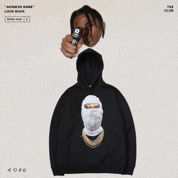 

men's hoodies ih nom uh nit pearl masked man hoodie chinese new rap trendy brand loose hip hop men's and women's sweater, Black