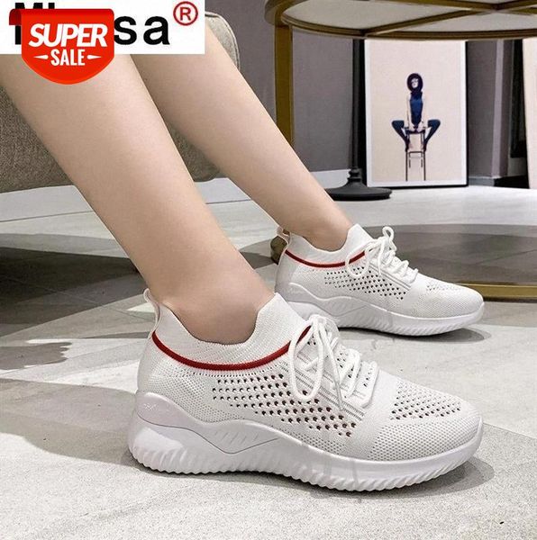 

2021 spring fashion women casual shoes comfortable lace-up vulcanized mesh breathable lightweight soft sole sneakers #a75f