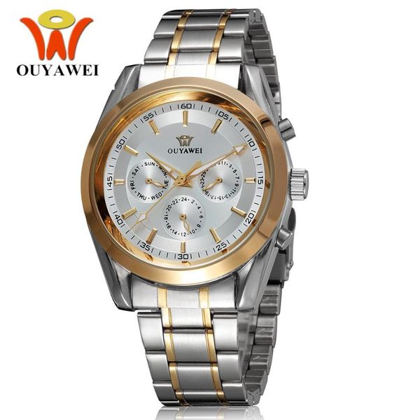 

automatic self wind ouyawei men male wristwatch stainless steel band dress white gold fashion hombre watch reloj masculino wristwatches, Slivery;brown