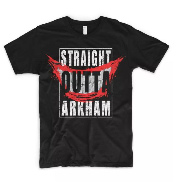 

straight outta arkham t shirt batman gotham the dark knight joker harley quinn, White;black