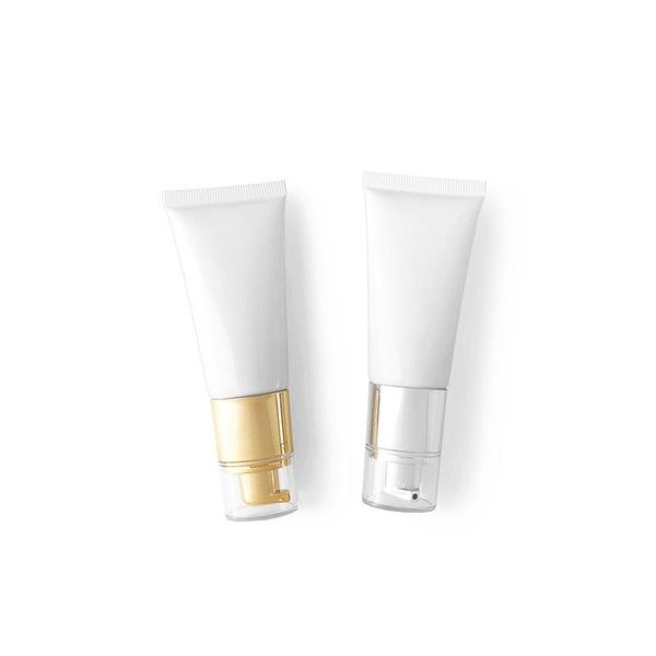 

storage bottles & jars 40ml empty squeeze bottle bright white cosmetic soft tube gold silver pump customed refillable emlsion lotion 20pcs