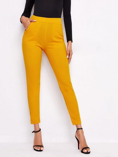 

slant pocket solid skinny pants r2oj#, Black;white