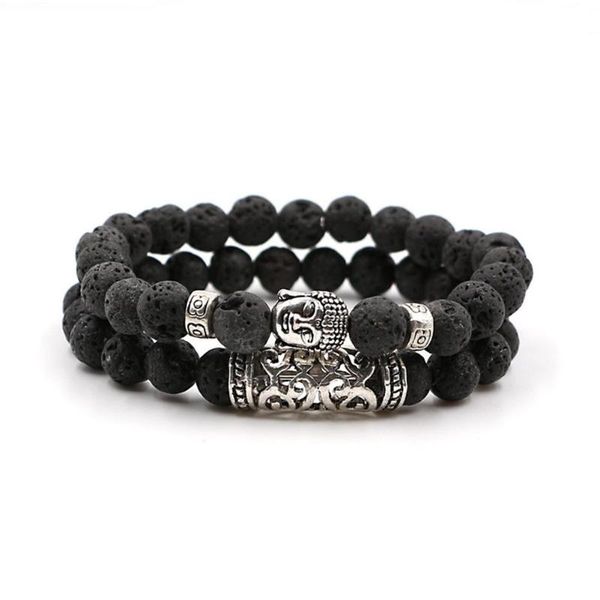 

beaded, strands xy fancy women men natural lava stone 2 pcs simple beaded bracelet elegant exquisite hand wear decoration, Black