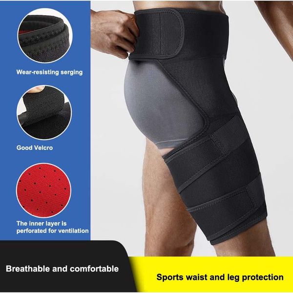 

elbow & knee pads fitness leggings groin belt anti-muscle strain hip weightlifting waist basketball sports protective gear, Black;gray