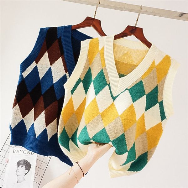 

women's sweaters knitted autumn vest style korean college sweater waistcoat casual cotton po4c, White;black