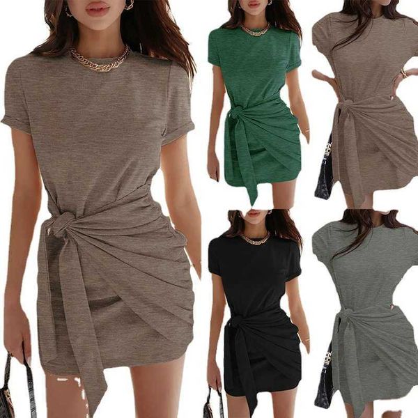 

and 2021 spring summer women's dress knot short sleeve dress, Black