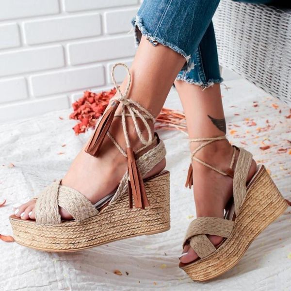 

summer sandals with heels wedge 2021 ankle-wrap fashion high heel platform ankle strap open toes women shoes, Black