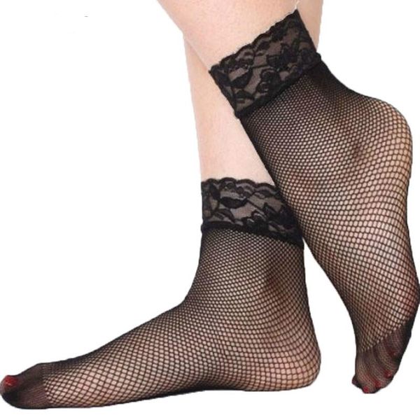 

socks & hosiery 5/3pair fishnet lace mesh set women's short black silk sock summer ultrathin high elastic nylon meias femininas, Black;white