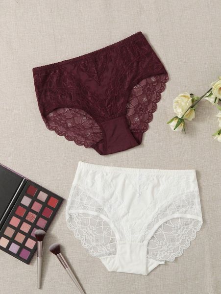 

2pack plus contrast lace panty i4ae#, Black;white