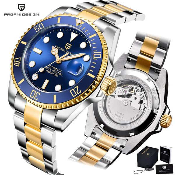 

wristwatches pagani design brand business automatic mechanical watches men ceramic bezel sapphire watch stainless steel waterproof, Slivery;brown