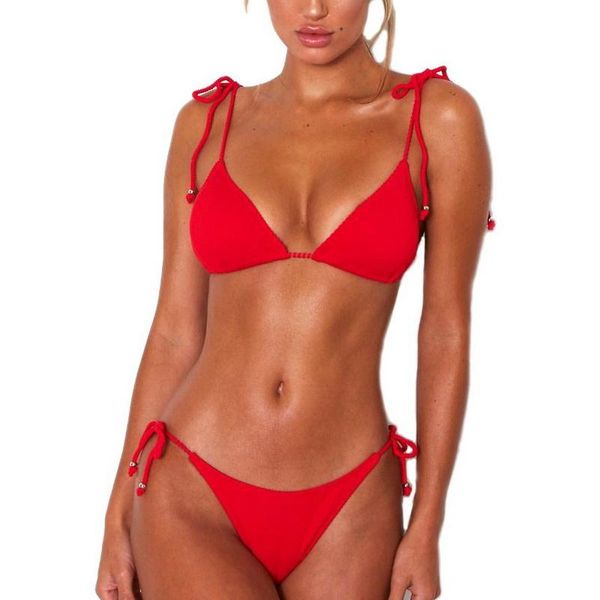 

women's swimwear 2021 summer split swimsuit halter pure bandage three-point bikini european and american glamour nightclub, White;black