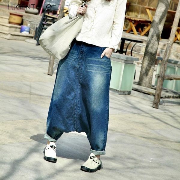 

women's jeans lugentolo woman cross-pants light washed mid waist autumn fashion low crotch solid loose bleached womens, Blue