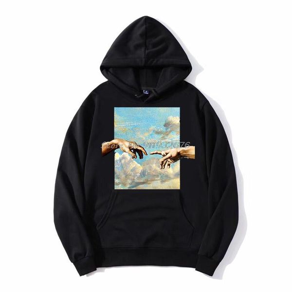 

men's hoodies & sweatshirts cool hand print men hoodie casual unhooded sweatshirt harajuku streetwear, Black