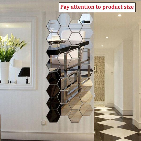 

mirrors 12pcs/set living room decal bathroom mirror sticker art decor hexagon 3d wall bedroom home decoration accessories