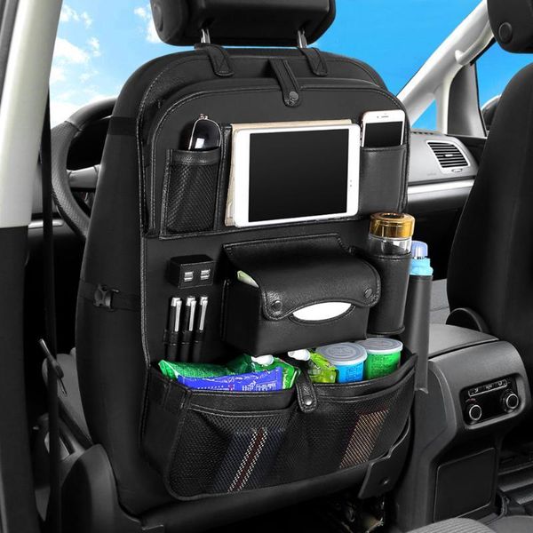 

car organizer back seat folding table 4 usb charger storage bag kick mat