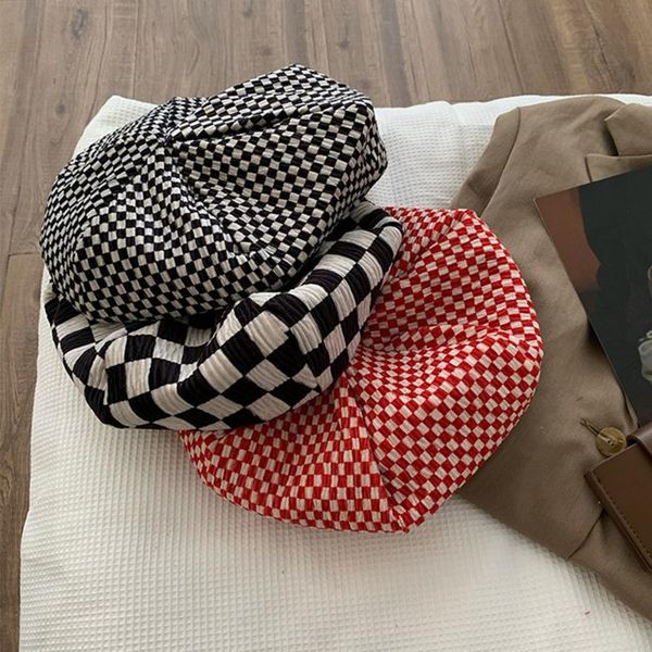 

berets autumn winter plaid beret hats for women retro fashion female checkerboard spring black adjustable summer girl, Blue;gray