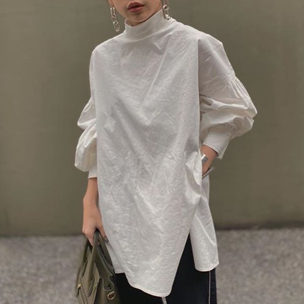

women's blouses & shirts office casual white korean blouse shirt women clothing ladies stand collar solid lantern long sleeve spring h