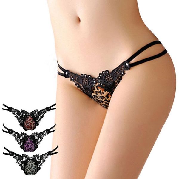 

women's panties thong wild leopard print temptation charming low waist breathable shorts fashion girl t pants, Black;pink